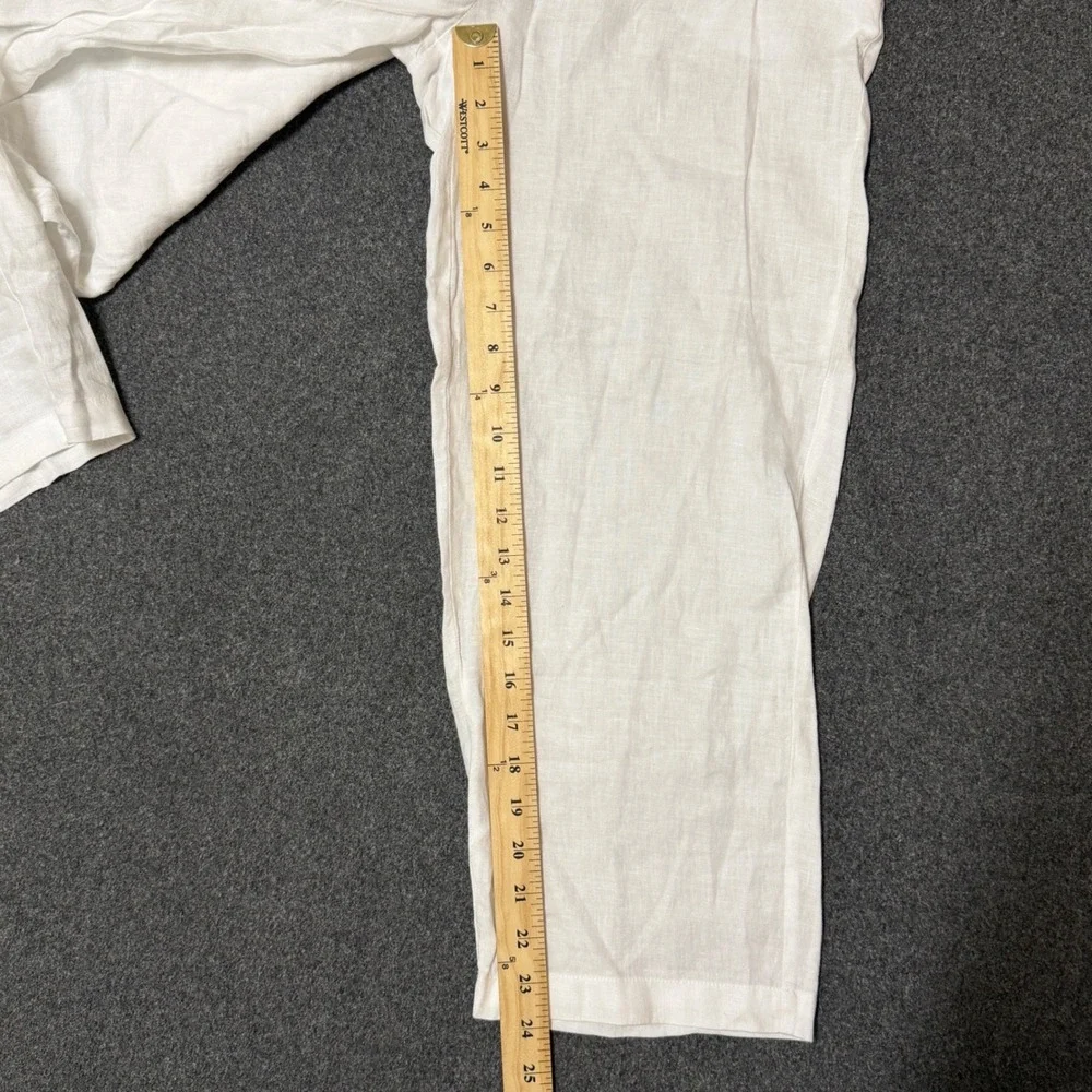 Quince Sz S European Linen Pants White Elastic Waist Straight Leg 24